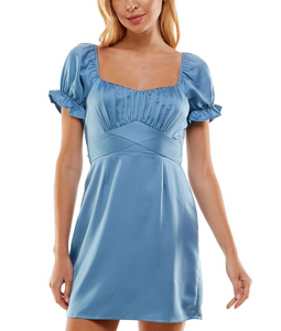 M - trixxi blue short sleeve satin party dress