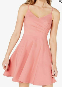 L - trixxi pink faux wrap fit & flare dress