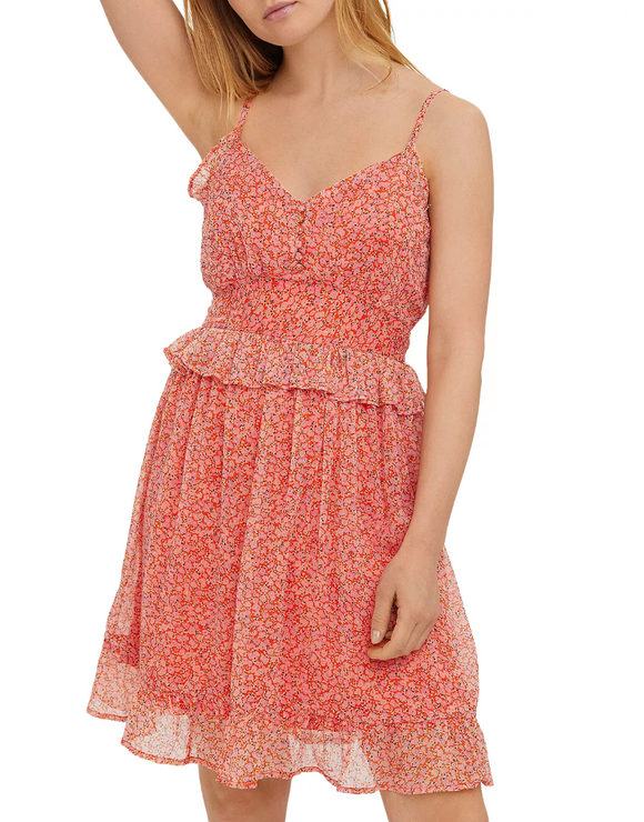 M - vero moda orange floral ruffle dress