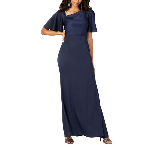 6 - vince camuto navy satin bell sleeve gown