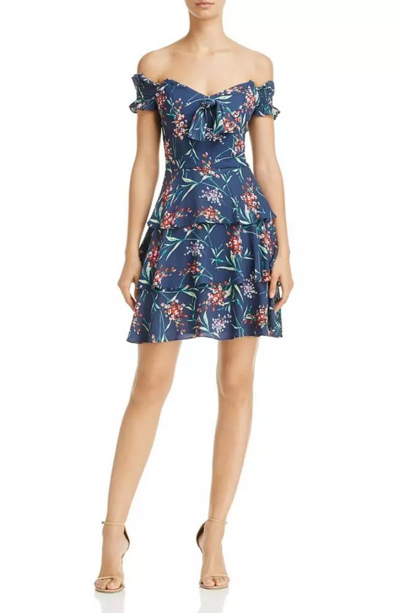 M - wayf blue floral off the shoulder dress