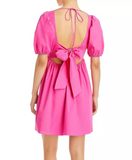 XS - wayf pink puff sleeve tie back dress