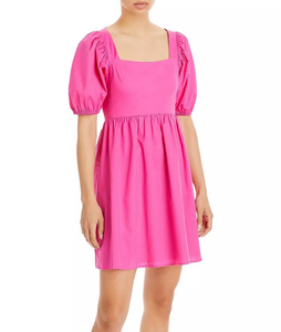 XS - wayf pink puff sleeve tie back dress