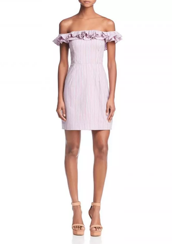 S - wayf pink striped off the shoulder dress