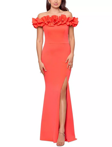 4 - xscape orange ruffled mermaid gown