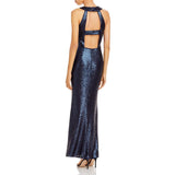 M - aqua navy blue sequin halter gown