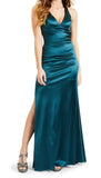 b. darlin teal strappy back satin gown