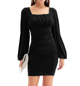 XL - ssb black ruched polka dot party dress