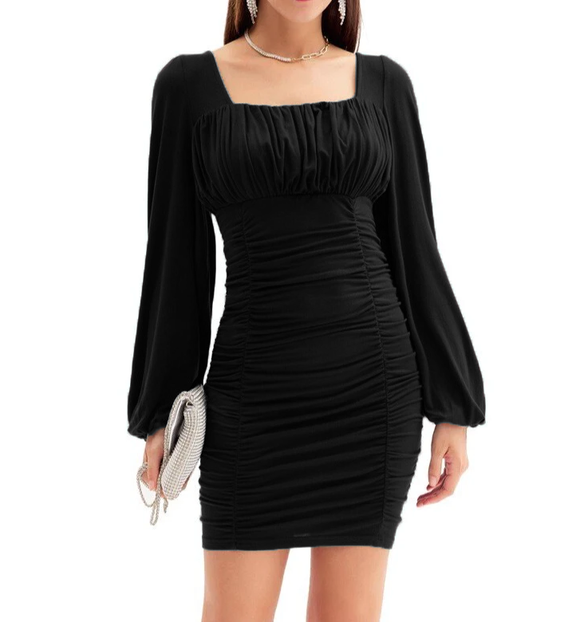 XL - ssb black ruched polka dot party dress