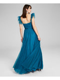 0 - city studio teal ruched tulle gown