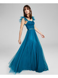 0 - city studio teal ruched tulle gown