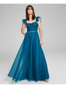 0 - city studio teal ruched tulle gown