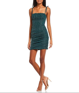 15 - city vibe green ruched party dress