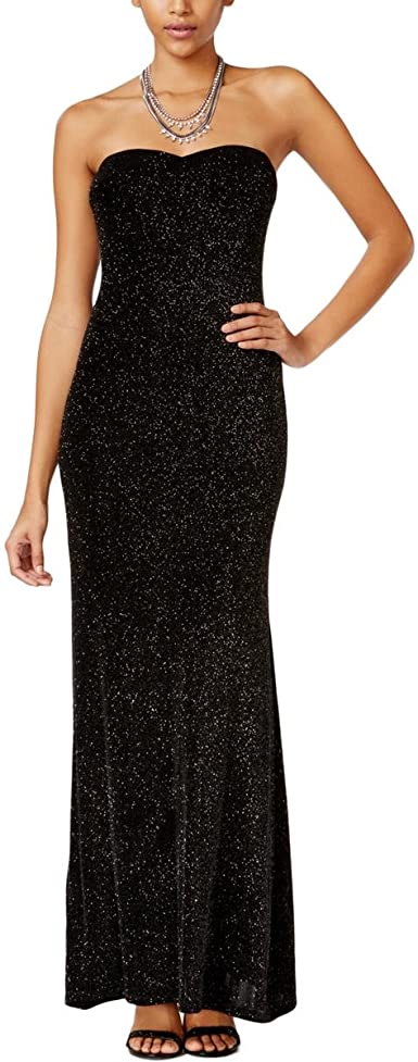 1 - jump strapless black glitter gown