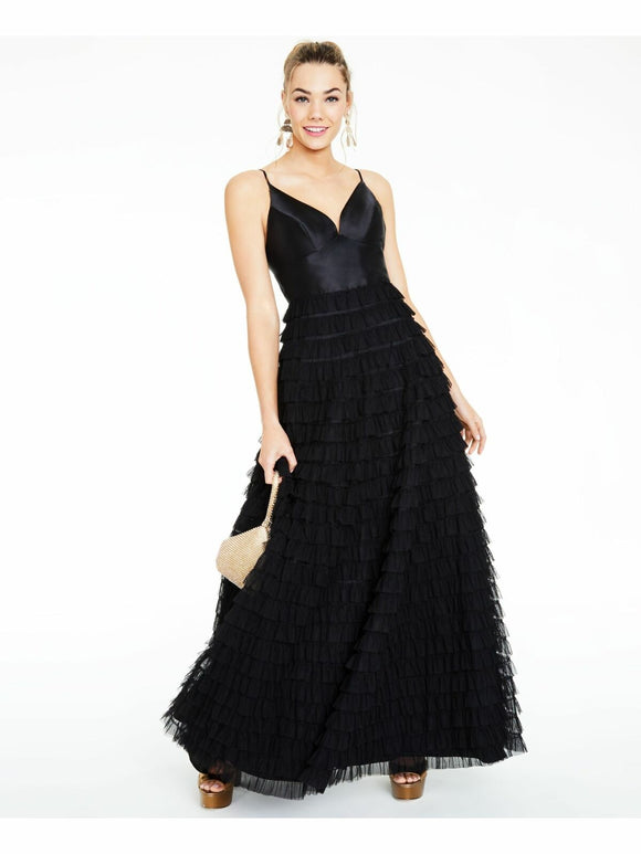 say yes to the prom black tiered gown
