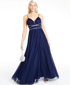 5 - say yes to the prom navy blue rhinestone accented dress