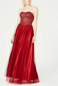 5 - sequin hearts red lace strapless dress
