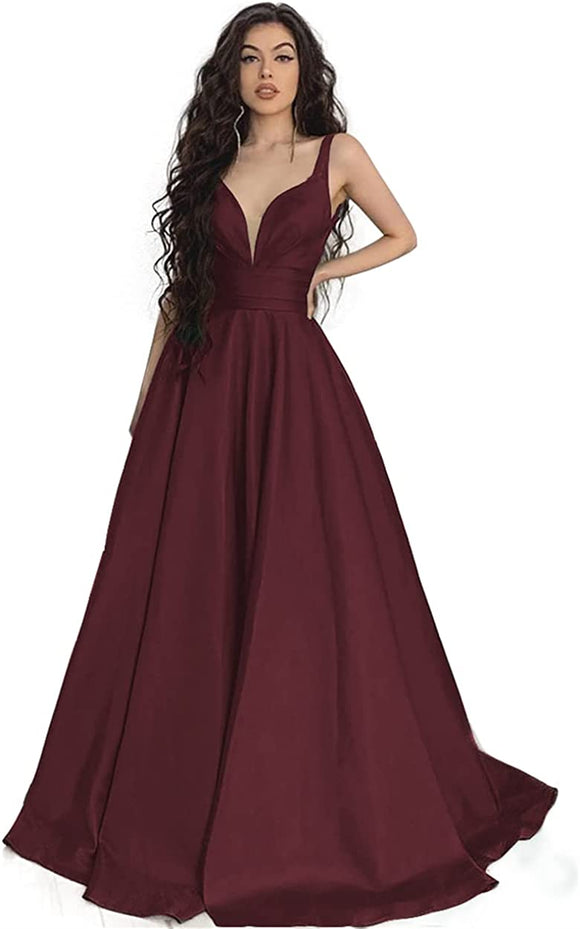 6 - ssb burgundy pleated satin ball gown