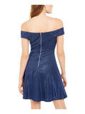 teeze me blue sparkle off the shoulder dress