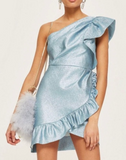 8 - topshop blue metallic one shoulder ruffle dress